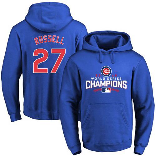 Cubs #27 Addison Russell Blue 2016 World Series Champions Pullover MLB Hoodie - Click Image to Close